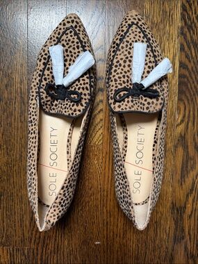 NWOT! Sole Society Leopard Print Pointed Toe Tassel Flats - Tan/ Black size 9.5